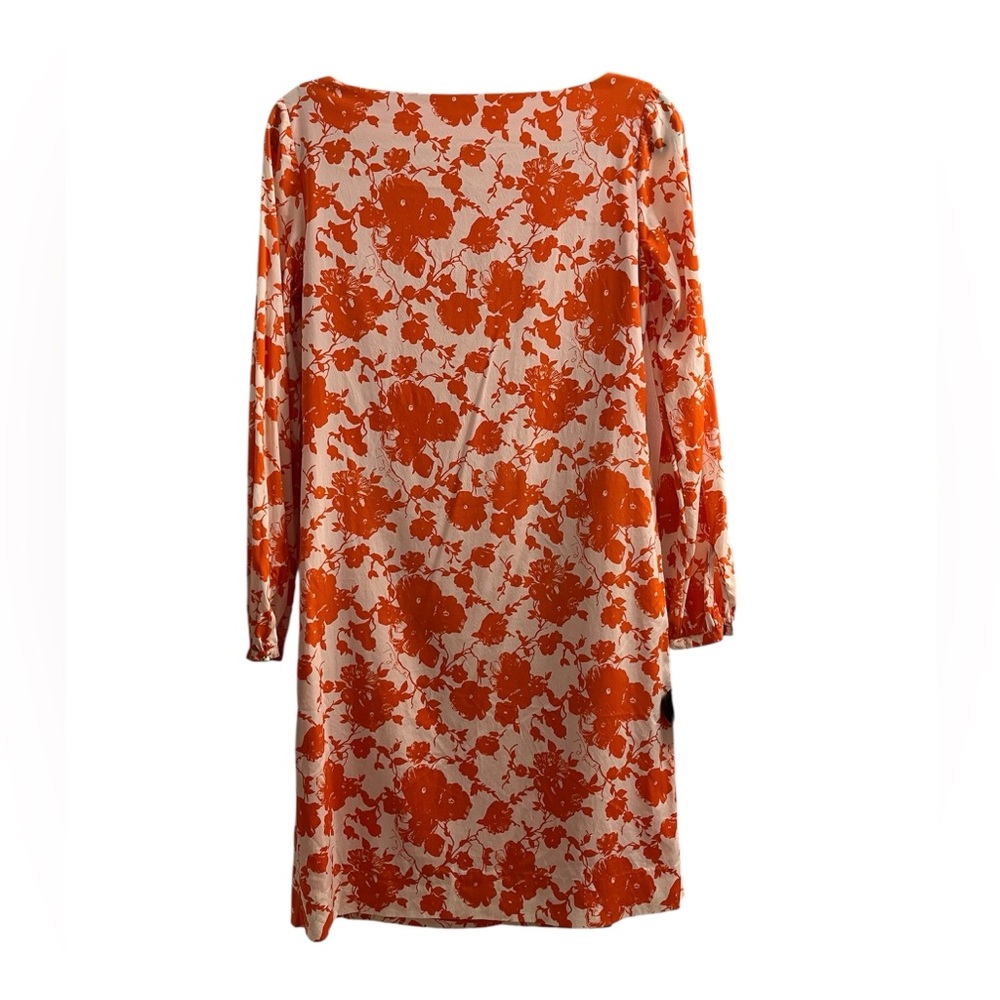Tory Burch Silk Orange Floral Key Hole Long Sleeve Shift Dress - Picture 2 of 10